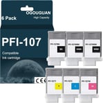 6X (2 Noir Mat,1 Photo Noir,1 Cyan,1 Magenta,1 Jaune) Pfi-107 130Ml Cartouches D'Encre Compatible Avec Canon Ipf-670 Ipf-680 Ipf-685 Ipf-770 Ipf-780 Imprimant[X1313]