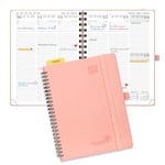 POPRUN Agenda 2025 Semainier 22 x 16,5 cm D'août 2024 à déc 2025, Planner Vertical Scolaire 17 Mois avec Couverture Souple Spirale, Règle et signet, Papier Certifié FSC®80 g/m² - Rose