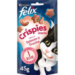 Purina Felix Party Mix Crispies Snacks, friandises et friandises pour Chat Saumon et Trucha 8 x 45 g