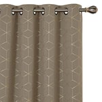 Deconovo Lot de 2 Rideaux Dorée Motif Ligne Occultant Thermique Anti Froid, 117x229 CM, Rideau à Oeillets Désign Moderne Chambre Maison Salon, Taupe