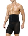 Casey Kevin Men's Compression Shorts High Waist Slimming Body Shaper Pants Tummy Control Shorts Seamless Girdle Boxer Briefs with Hook, CK3032 Black, L