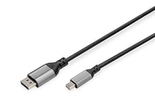 DIGITUS 8K/60Hz Câble adaptateur Displayport - DP vers mini DP - Displayport 1.4 - 4k/144Hz - 2 m - boîtier aluminium - Compatible avec moniteur, carte graphique gaming - Noir