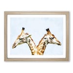 Giraffes Looking Both Ways Painting Modern Art Framed Wall Art Print, Ready to Hang Picture for Living Room Bedroom Home Office Décor, Oak A3 (46 x 34 cm)