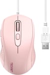 Souris Avec Câble,3600 Dpi Optical Business Mouse Ergonomique Filaire Avec 6 Boutons,4 Niveaux Dpi Réglables,Plug & Play,Pour Ordinateur Portable/Pc/Mac-Rose