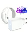 [1-3Pack] 20 W pikalaturisarja, EU Plug+3.3FT/100cm Type C Lightning-puhelimen latausdatakaapeli, yhteensopiva iPhonen 14/13/12/11/XR/XS Max/X/8/7 kanssa, virtalähde Pakki