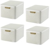 4x Storage Box Container Basket 4x 30L Lidded Handle Curver Rattan Style L HQ UK