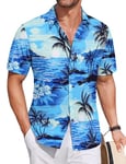 COOFANDY Mens Hawaiian Shirts Short Sleeve Summer Shirts Holiday Funky Shirts Hawaii Tropic Shirt Aloha Floral Shirt for Party Beach Shirts Palm Tree Blue XL