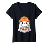 Womens Funny Halloween Cute Kawaii Japanese Noodles Ghost Ramen V-Neck T-Shirt