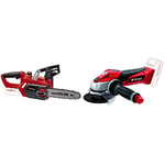Einhell GE-LC 18/25 Li-Solo Power X-Change Cordless Chainsaw & 4431110 TE-AG 18 Li Solo Power X-Change 115 mm Cordless Angle Grinder, Black/Red/Stainless Steel, 11.0 cm*26.5 cm*13.3 cm