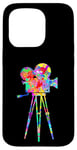 Coque pour iPhone 15 Pro Caméra vidéo Arc-en-ciel Art Splatter Film Lover Design