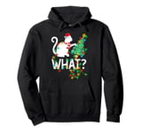 Cat What Xmas Lighting Santa Hat Cat Pushing Christmas Tree Pullover Hoodie