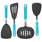 4 Pack Silicone Spatulas for Non Stick Frying Pan, GEEKHOM Kitchen Cooking Utensils Set 600F Heat Resistant Spatula Turner Extra Large Flexible, Spatula Flipper for Pancake, Eggs, Fish, Omelet, Blue