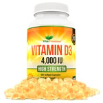 Vitamin D 4,000 IU Softgels, Maximum Strength Vitamin D3 Supplement, 365 Easy to Swallow Tablets - Full Year Supply