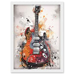 Artery8 Electric Mandolin Guitar Instrument Modern Watercolour Illustration Artwork Framed Wall Art Print A4