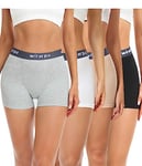 wirarpa Boxer Femme Coton Shorty Anti Frottement Shorts Caleçons Femmes 3'' Inseam Lot de 4 Noir Gris Beige Blanc Taille M