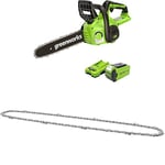 Greenworks 40V 30cm Tronçonneuse avec Batterie 40V 2Ah et Chargeur-G40CS30IIK2 + Greenworks 30cm Chaîne de remplacement pour tronçonneuse