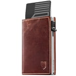 DODENSHA MagSnap Portefeuille pour Homme I Slim Wallet avec Compartiment à Monnaie I Wallets for Men pour Plus de 10 Cartes I Fermeture magnétique Portefeuille I Protection RFID (YL-Marron/Argenté)