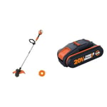 WORX WG183E.9 36V (40V MAX) Dual Battery Cordless 33cm Grass Trimmer Strimmer Line Strimmers Edge & WA3551.1 2.0Ah Battery Pack, 18V (20V Max)