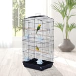 Skecten - Cage à Oiseaux 46 x 35,5 x 99 cm sans Jouets Poignée Portable 4 Mangeoires 3 Perchoirs Cage pour Perruche Calopsitte Conure Pinson Canaris