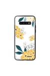 Evetane Coque et étui téléphone mobile galaxy s10 soft touch effet glossy noir fleurs jaunes design evetane