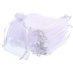 50 x Vita organza presentpåsar bröllopsfest smycken 10 cm x 12 Vit