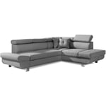 Bestmobilier - Lisbona - canapé d'angle droit convertible - 5 places - avec têtières - gris clair