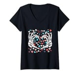 Womens Skeleton Hand Heart Funny Bones Valentine's Day Men Women V-Neck T-Shirt