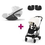 Cybex Pack Poussette Duo Melio 4 Canvas White + adaptateurs Coque Auto Cloud T i-Size Tissu Plus Platinum