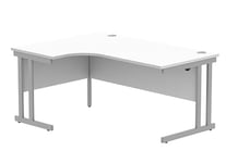 Office Hippo Essentials Left Corner Desks, Home Writing Computer Desk Office Desk For Work Place Or Home, Home Office Radial Desk With Cable Port Management, Silver Frame, Arctic White, 160 x 120cm