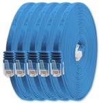 1,5 M - Bleu - Lot De 5 - Câble Réseau Plat Cat.6 Câble Plat Cat6 Câble Patch Ultra Plat Cat.6 1000 Mbit/S Gigabit Lan (Rj45) Flat Slim Micro