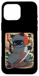 Coque pour iPhone 16 Pro Max Chat ninja japonais, chat noir kawaii ninja