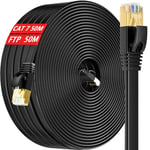 Cable Ethernet 50m Cat 7, Cable Rj45 Blindé Câble Réseau 50 Mètres, Plat Haut Débit Fibre Intérieur 10Gbps 600MHz Cable Patch, FTP Gigabit Câble LAN Internet Noir pour Routeur Modem.[G1387]