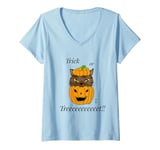 Womens Halloween Pumpkin Peek-a-Boo: Cat’s Spooky Quest V-Neck T-Shirt