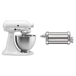 KitchenAid 5K45SSBWH Classic Stand Mixer, 4.3 Litre, White With KitchenAid 5KSMPSA Pasta Sheet Roller (Optional Accessory for KitchenAid Stand Mixers)