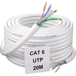 Cable Ethernet 20m, Haut Débit Cable RJ45 20m Cat 6 Cable Internet, Gigabit Câble Réseau Long Cable Installation UTP 23AWG Impermeable Exterieur Cable LAN Blanc Cable Patch.[G906]