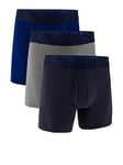 Under Armour 3 Pack Of Men'S 6 Inch Performance Cotton Solid Boxers - Blue/Grey/Navy