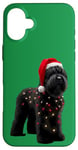 Coque pour iPhone 16 Plus Chapeau de Père Noël Terrier Russe Noir Lumières de Noël Propriétaire Chien