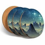 4 Set - Alien Planet Mountains Coasters Kitchen Drinks Coaster Gift #14286