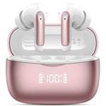 Wireless Earbuds, Bluetooth 5.3 Headphones In Ear with 4 HD microphone, 56H Playtime, HIFI Stereo In Ear Earphones, IPX7 Waterproof Bluetooth Earbuds, LED Display, USB-C, Sport/Work/Leisure/Rose