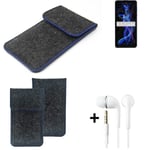 Felt Case for Sharp Aquos R5G dark gray blue edge bag Pouch + earphones