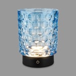 BRILONER - Lampe de table LED sans fil IP44 avec corps en verre, gradation tactile par paliers, batterie et source interchangeables, lampe de chevet, lampe décorative à batterie, 15x11 cm, bleu