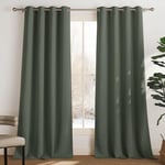 PONY DANCE Blackout Curtains with Eyelets for the Living Room, Modern Set of 2 Opaque Curtains, Heat-Resistant and Energy-Saving, 55 x 94 Inch Drop, Grey Green