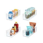 iDesign Lot de 4 bacs de rangement en plastique recyclé avec poignées faciles à saisir pour l'organisation du garde-manger et de la cuisine, du congélateur et du réfrigérateur – Transparent