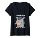 Womens Donkeys Make Me Smile Donkey Lover Cute Farm Animals V-Neck T-Shirt