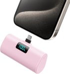 Mini Power Bank for iPhone 15 Series,Upgraded 5200mAh PD USB C Portable Charger Built-in USB-C Connector,Battery Pack Compatible with iPhone 15/15 Plus/15 Pro/15 Pro Max/Samsung,Android - Pink