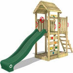 Wickey - Aire de jeux Portique bois JoyFlyer avec toboggan Maison enfant exterieur avec bac à sable, échelle d'escalade & accessoires de jeux - vert