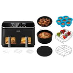 COSORI Dual Air Fryer, 8.5L Family Capacity, 8-In-1, Sync Cook & Finish, 2 Non-Stick Drawers & Air Fryer Accessories Set, Fit All of Brands 3.5 L, Pack of 6 Including Cake Pan/Pizza Pan