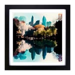 Central Park Glitch Art Framed Wall Art Print, Ready to Hang Picture for Living Room Bedroom Home Office, Black 18 x 18 Inch (45 x 45 cm)