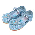 Eleasica Fille Talons Plats Chaussures de Princesse Reine des Neiges Elsa Anna Paillettes Déguisement Violet Argenté Bleu Rose Doux Halloween Noël Anniversaire Carnaval Cosplay ,29 EU,Bleu