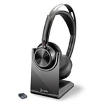 Micro-casque sans fil Poly Voyager Focus 2 UC avec microphone et socle de chargement - Annulation active du bruit (ANC) - Connexion à un PC/Téléphone portable via Bluetooth - avec Teams, Zoom et plus